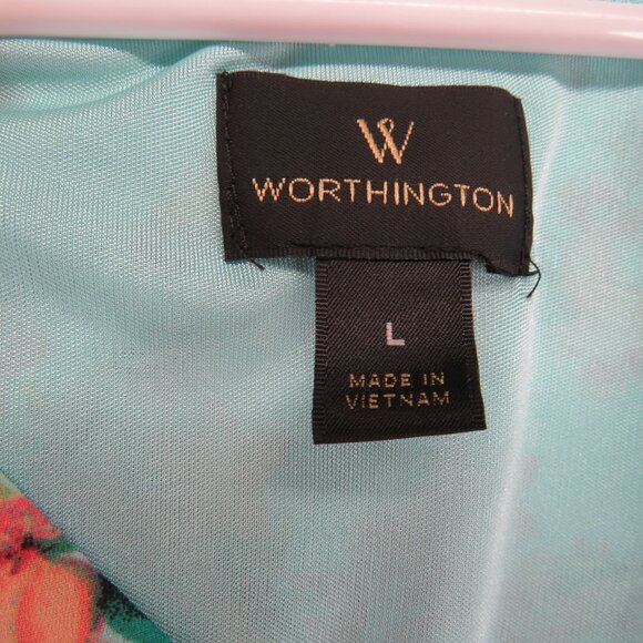 Worthington Dress Womens Size Large Floral Print Split Long Sleeve V Neck Lined - Picture 5 of 10